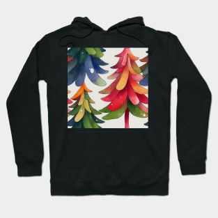 Multi-color Rainbow Watercolor Christmas Trees with Stars and Ball Ornaments Hoodie